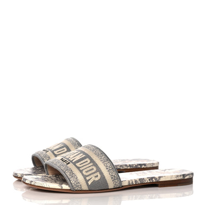 Christian Dior Canvas Toile de Jouy Embroidered Dway Flat Slide Sandals 36 Grey Stone 3 of 9