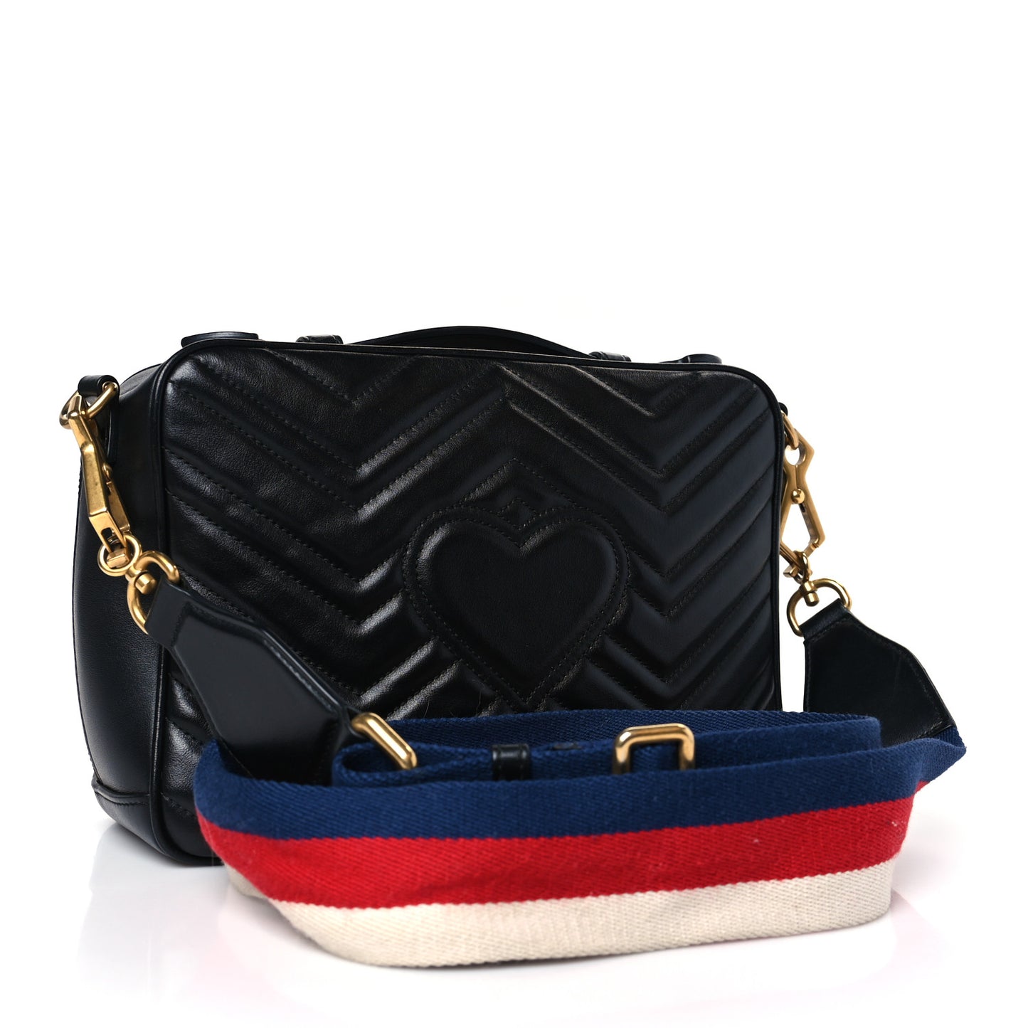 Calfskin Matelasse Sylvie Web Small GG Marmont Top Handle Shoulder Bag Black