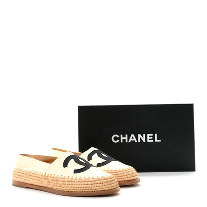 Chanel Lambskin Grosgrain CC Espadrilles 38 Beige Black 10 of 10