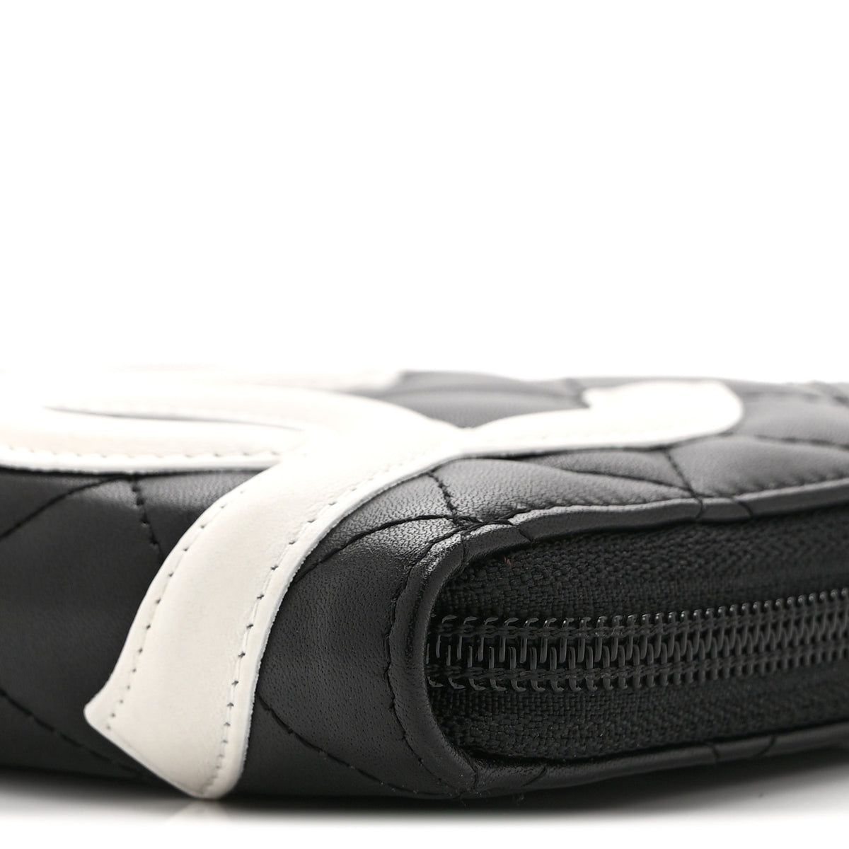 Calfskin Cambon Zip Around Organizer Wallet Black White