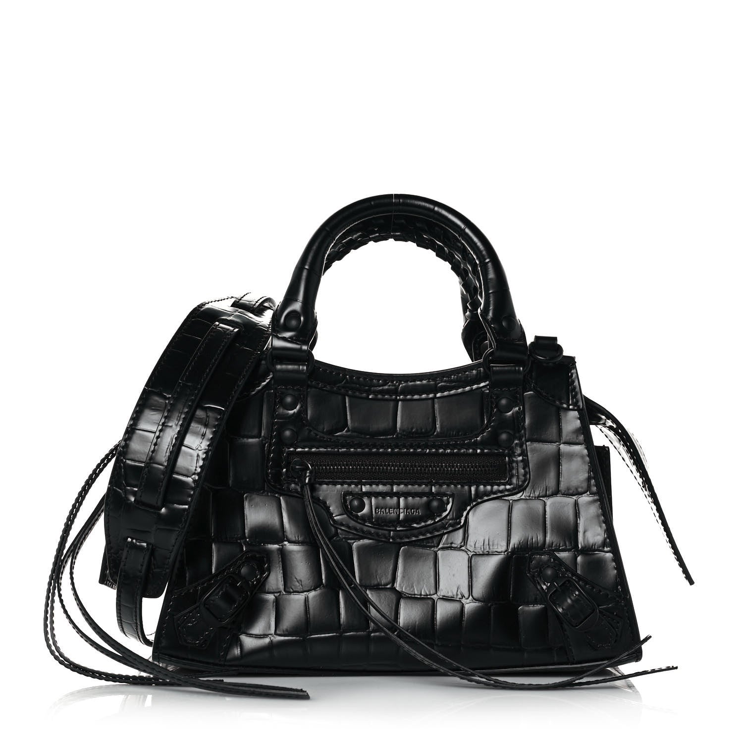 Balenciaga Semi Shiny Calfskin Crocodile Embossed Neo Classic Black Hardware Mini City Black 1 of 13