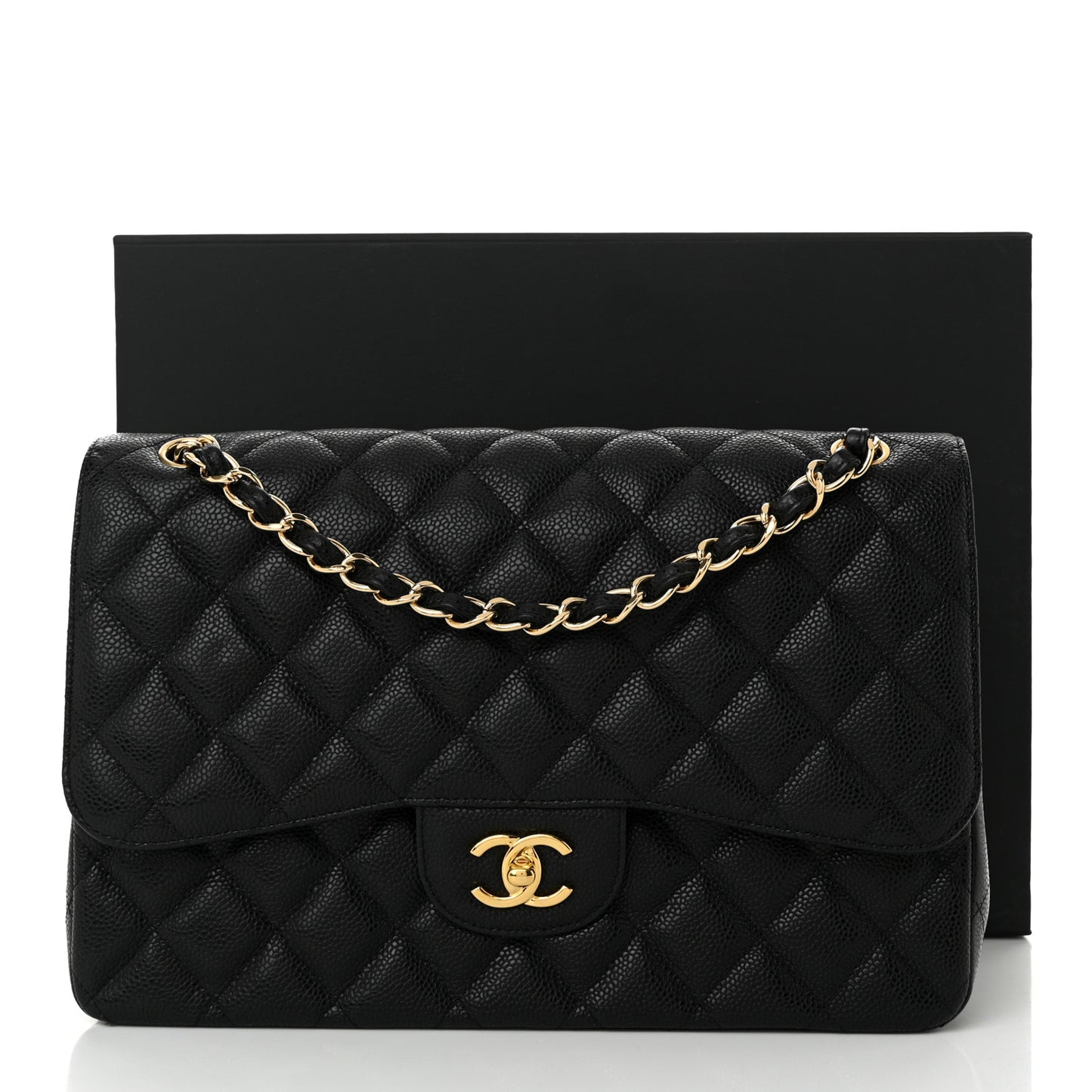 Caviar Quilted Jumbo Double Flap Black