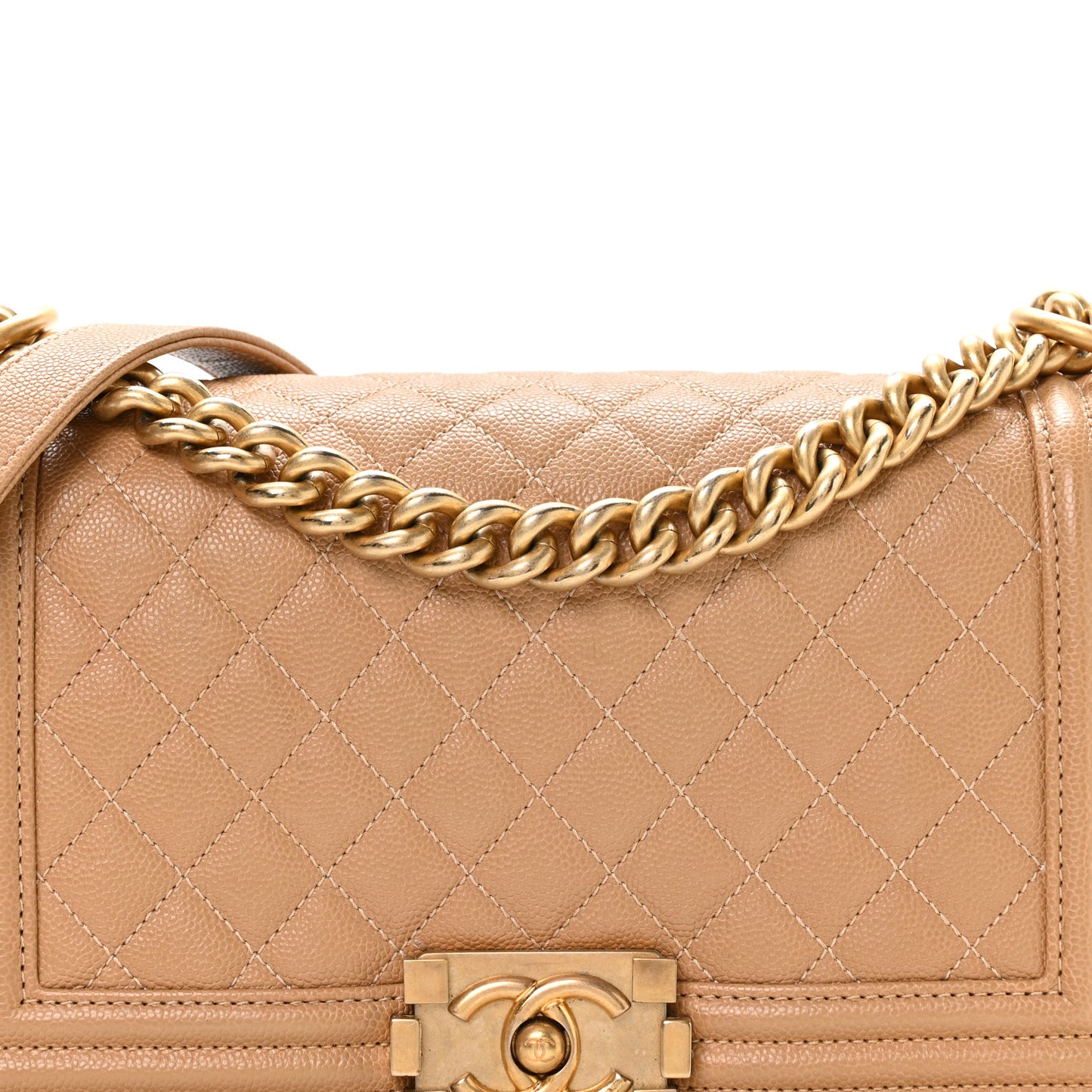 Caviar Quilted Medium Boy Flap Beige