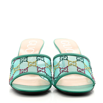 Gucci Tela Retino Nappa Crystal GG Monogram Square G 95mm Slide Sandals 40 Turquoise 3 of 9
