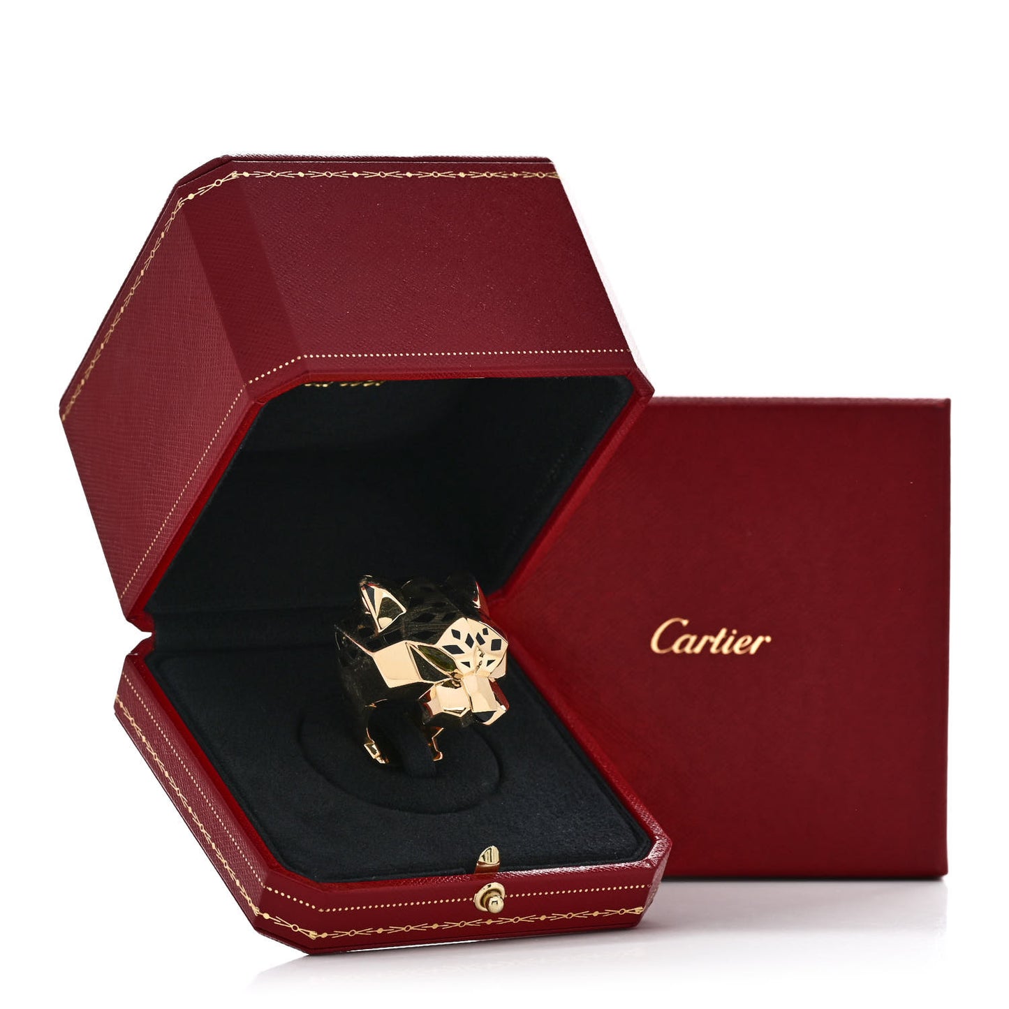 18K Yellow Gold Peridot Black Onyx Black Lacquer Panthere De Cartier Ring 66 11.5