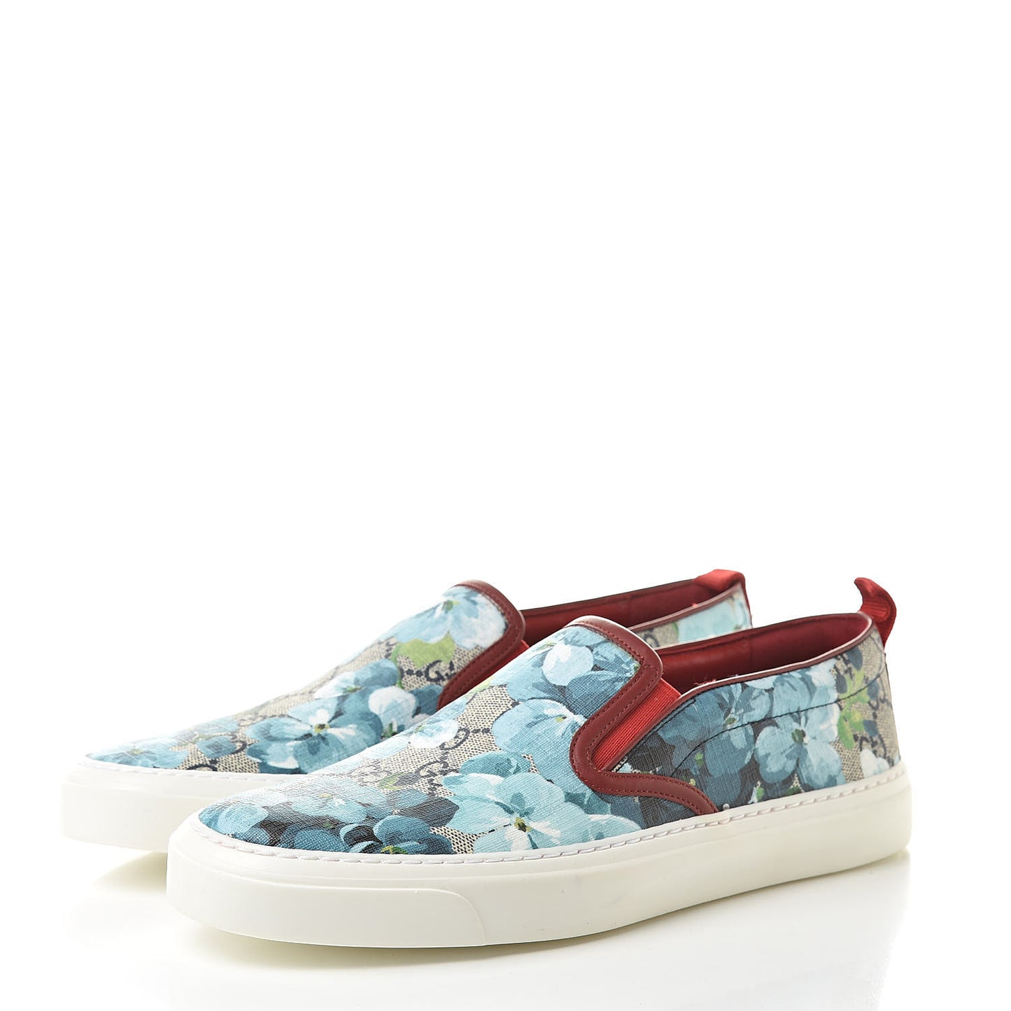 GG Supreme Monogram Blooms Womens Slip On Sneakers 39.5 Beige Blue Navy Red
