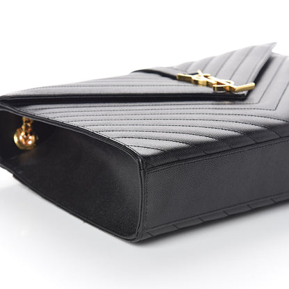 Saint Laurent Grain De Poudre Matelasse Chevron Large Monogram Satchel Black 7 of 8