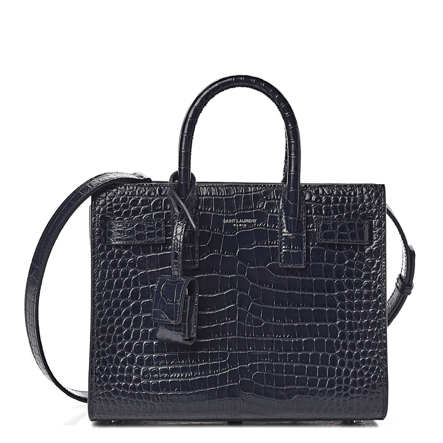 Calfskin Crocodile Embossed Nano Sac De Jour Navy