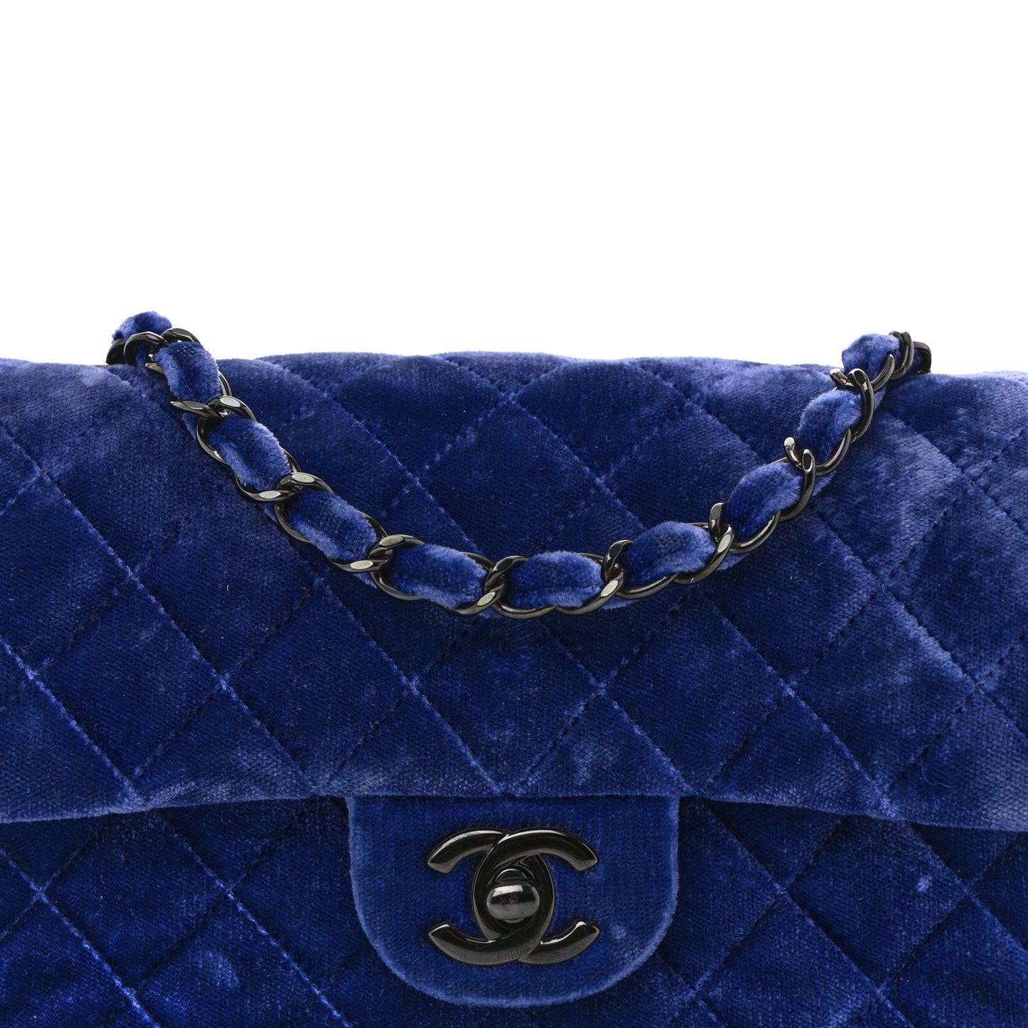 Velvet Quilted Mini Rectangular Flap Dark Blue