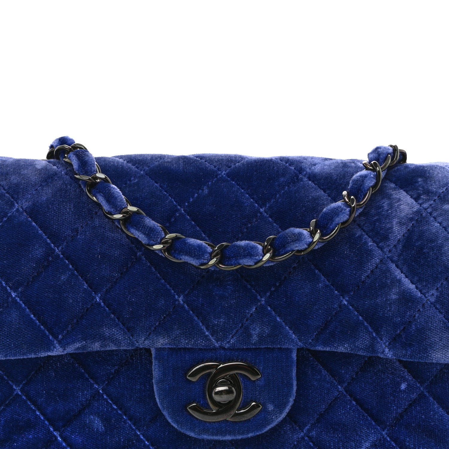 Chanel Velvet Quilted Mini Rectangular Flap Dark Blue 8 of 11