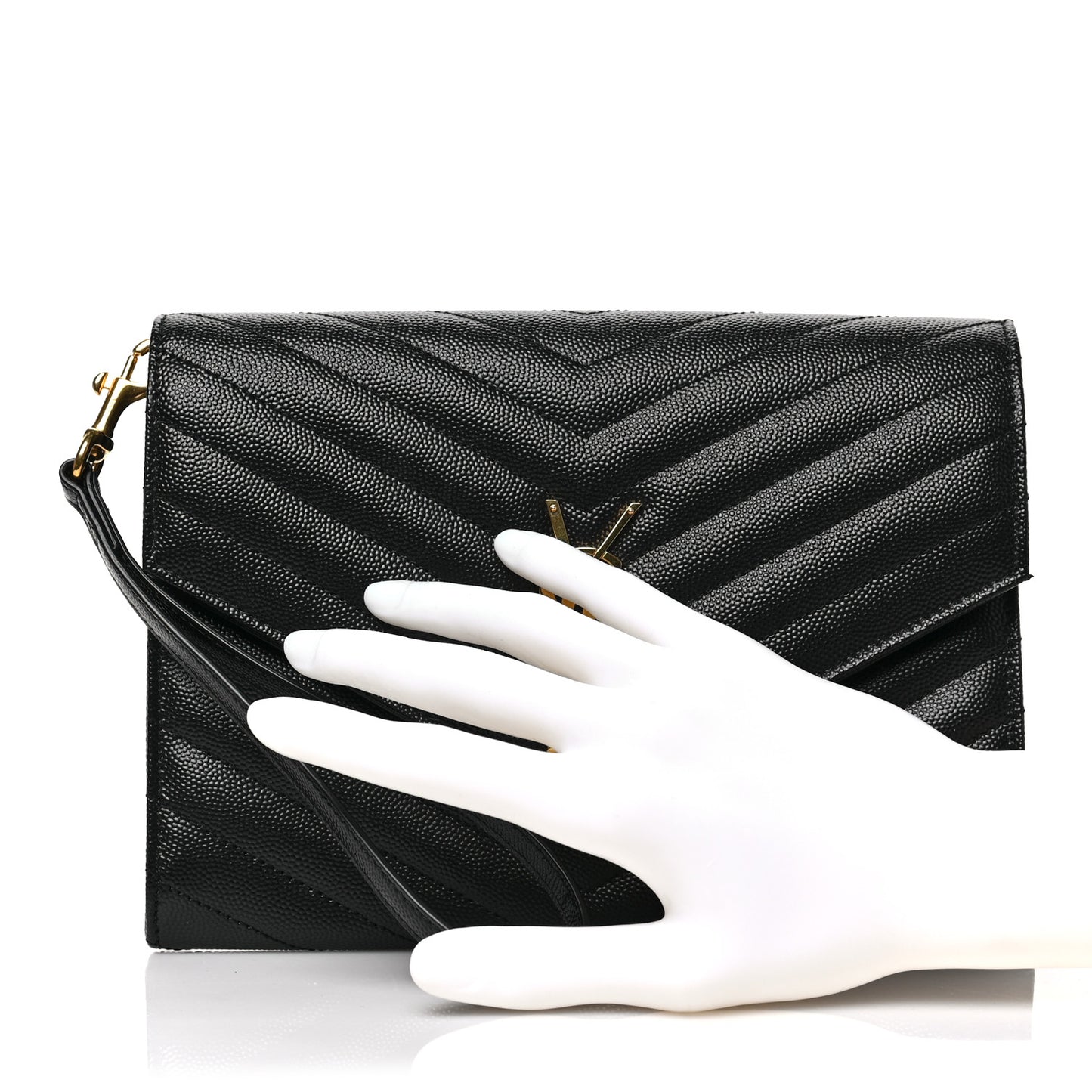 Grain De Poudre Matelasse Chevron Monogram Envelope Clutch Black