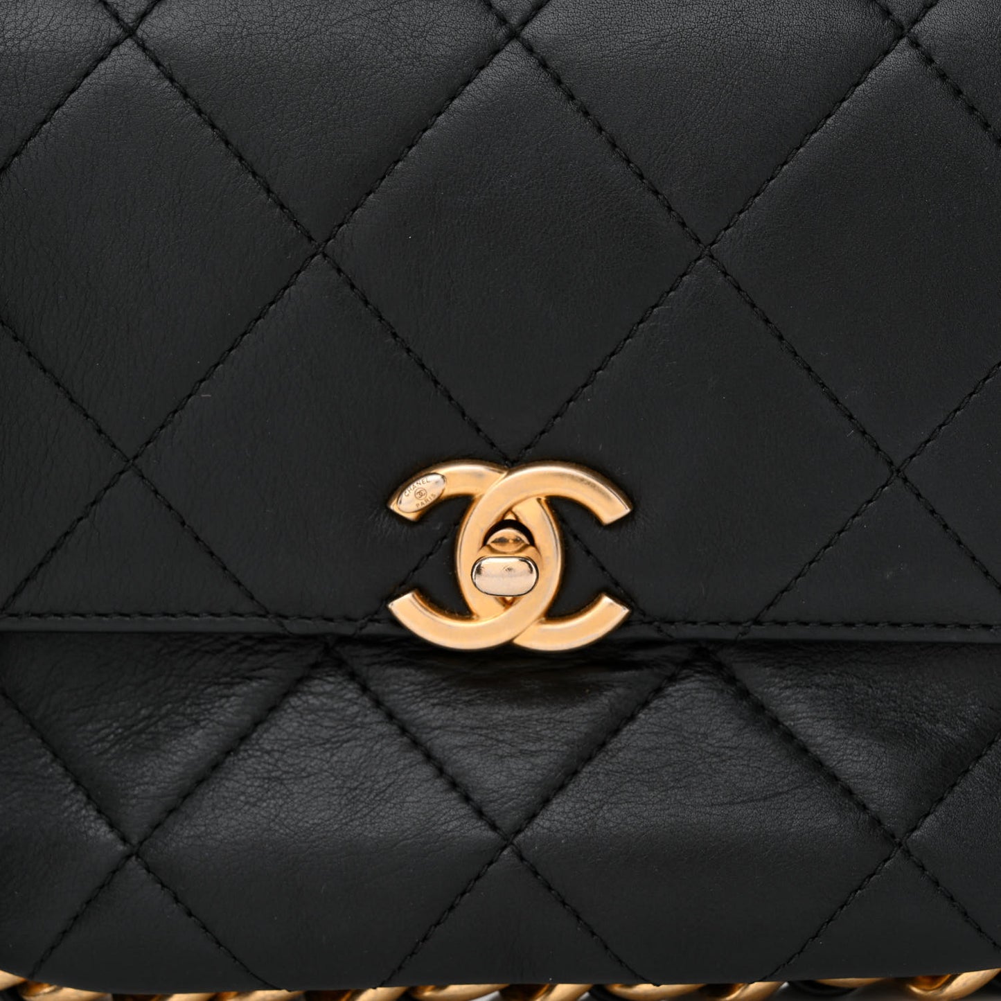Calfskin Quilted Small Framing Chain Bag Black