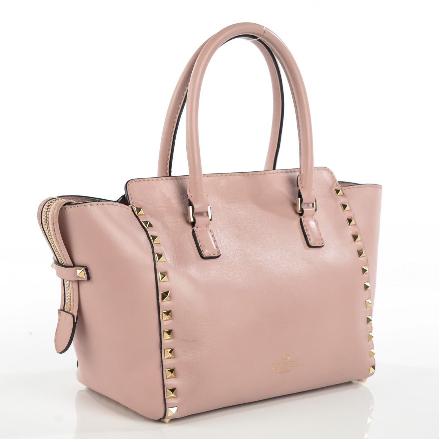 Vitello Small Rockstud Double Handle Tote Pink