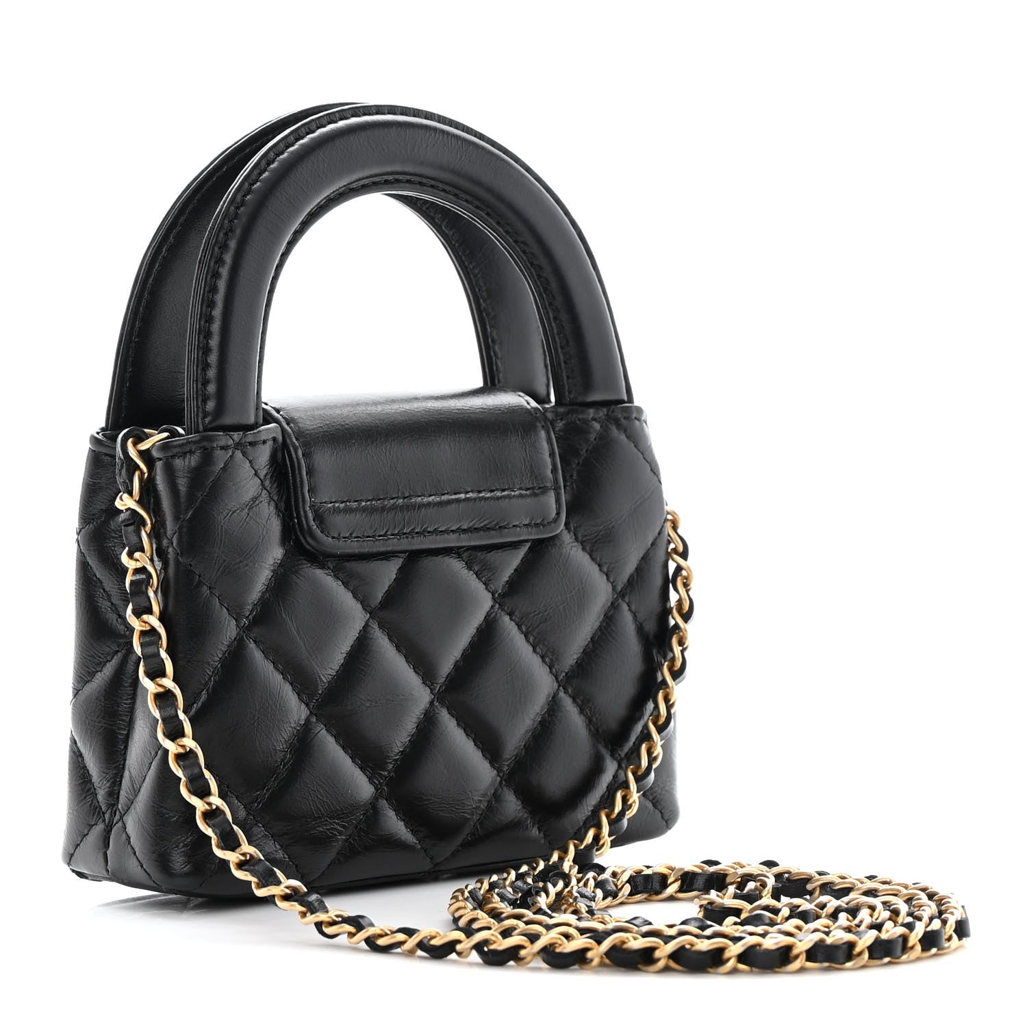 Chanel Shiny Aged Calfskin Quilted Mini Nano Kelly Shopper Black 3 of 11