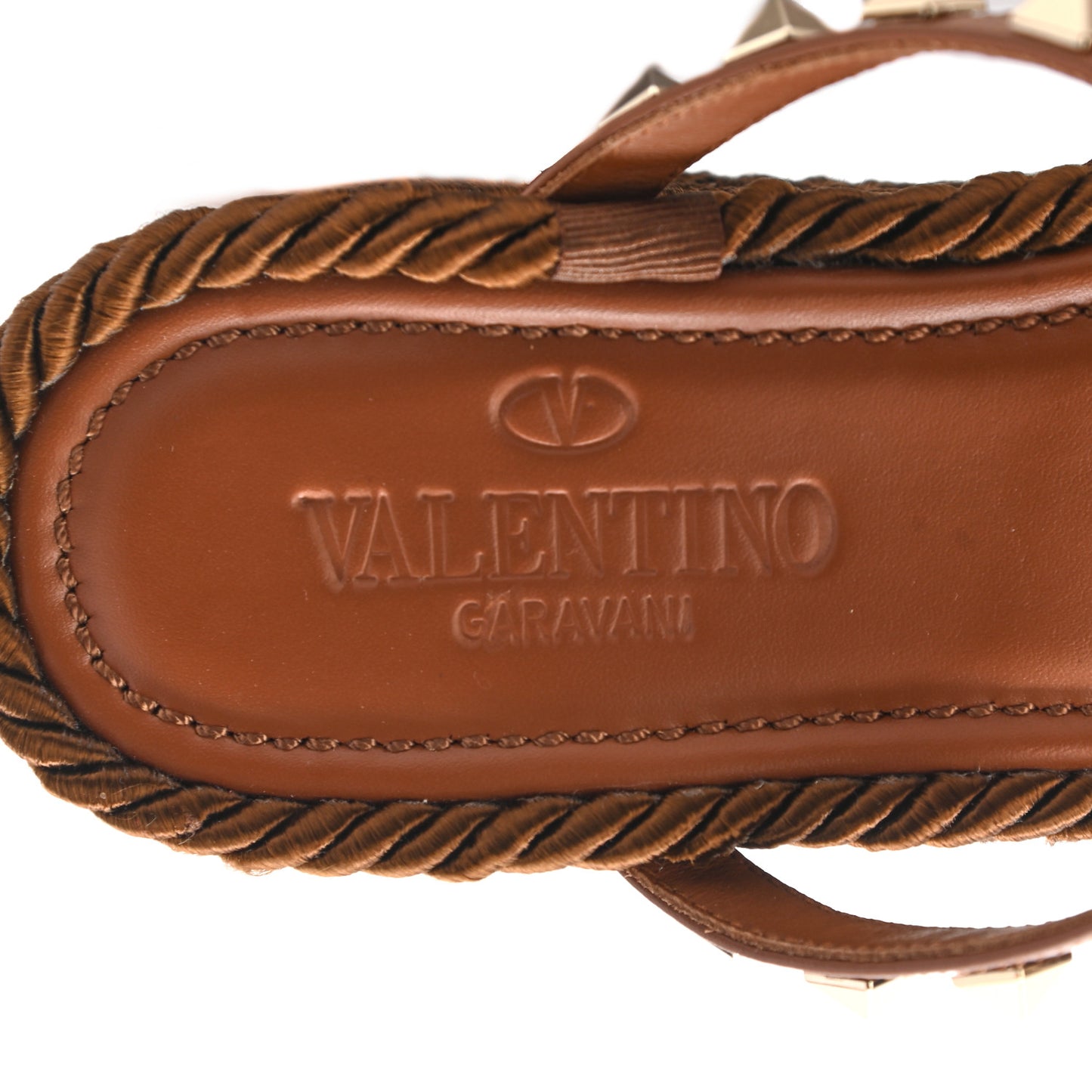 Calfskin Rockstud Ankle Strap Torchon Espadrille Caged 30/55mm Sandals 36 Saddle Brown