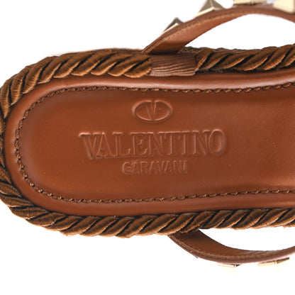 Valentino Garavani Calfskin Rockstud Ankle Strap Torchon Espadrille Caged 30/55mm Sandals 36 Saddle Brown 7 of 8