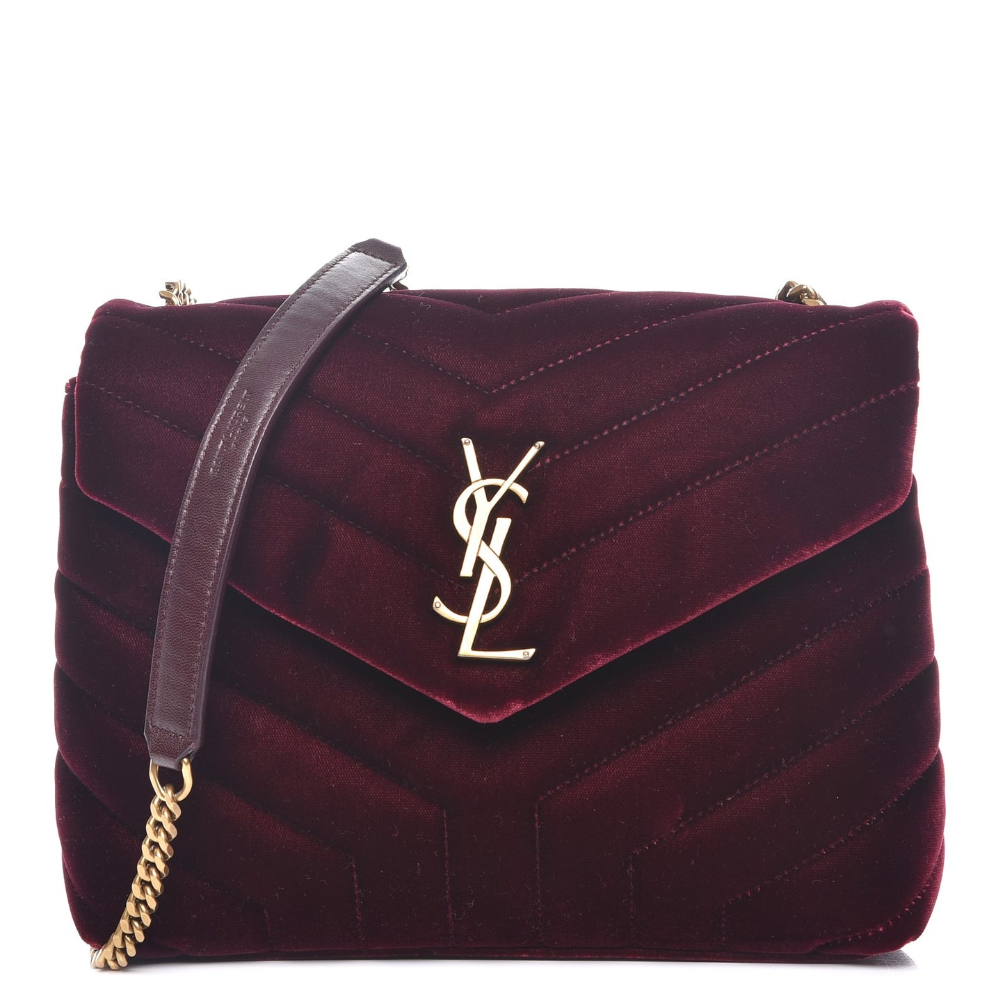 Velvet Y Quilted Monogram Small Loulou Chain Satchel Burgundy