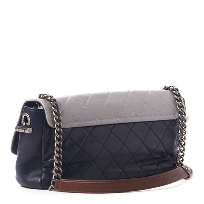 Chanel Iridescent Calfskin Tri-Color Country Chic Flap Navy Blue 2 of 9
