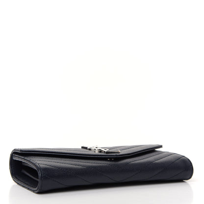 Saint Laurent Grain De Poudre Matelasse Chevron Monogram Flap Wallet Deep Marine 4 of 6