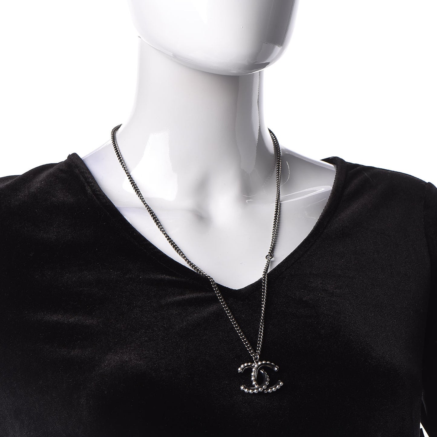Pearl CC Pendant Necklace Silver
