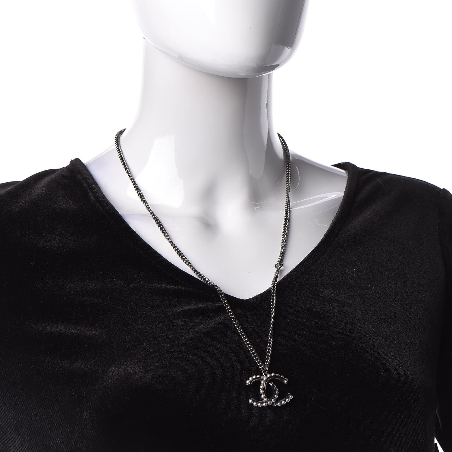 Chanel Pearl CC Pendant Necklace Silver 2 of 8