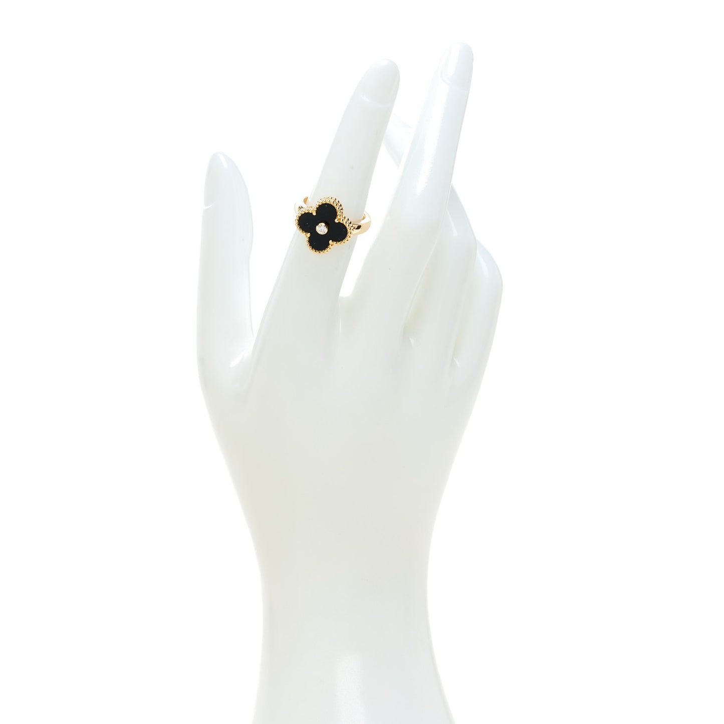 18K Yellow Gold Black Onyx Diamond Vintage Alhambra Ring 51 5.75