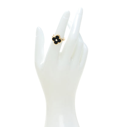 Van Cleef & Arpels 18K Yellow Gold Black Onyx Diamond Vintage Alhambra Ring 51 5.75 2 of 5