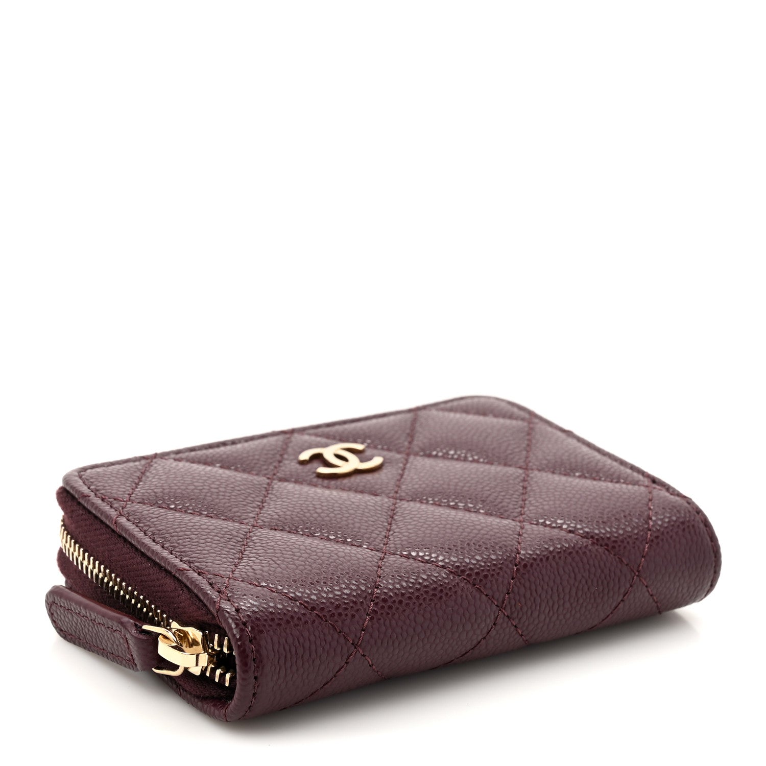 Chanel Caviar Quilted Zip Around Coin Purse Dark Burgundy 4 of 7