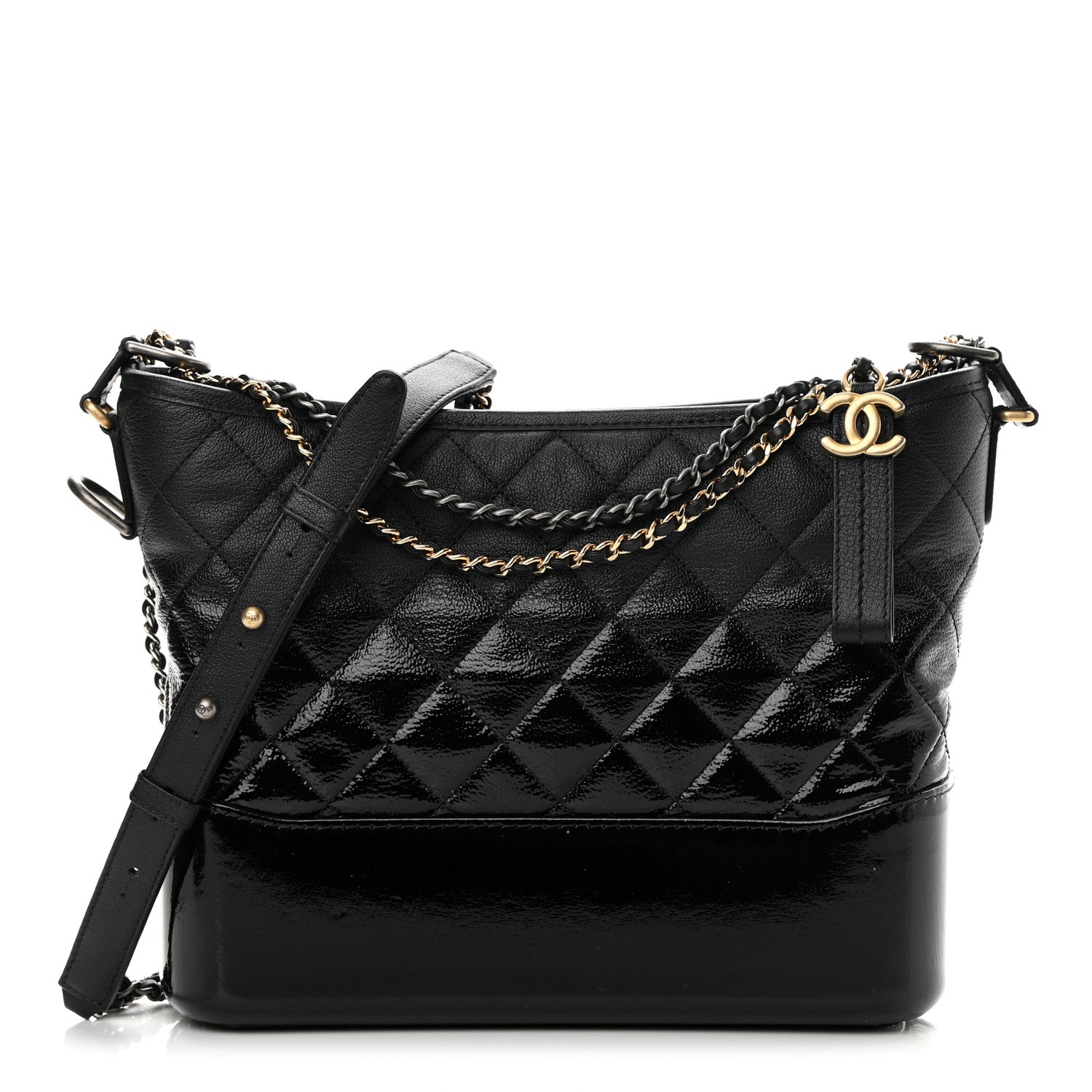Chanel Patent Goatskin Quilted Medium Gabrielle Hobo Black 1 of 14