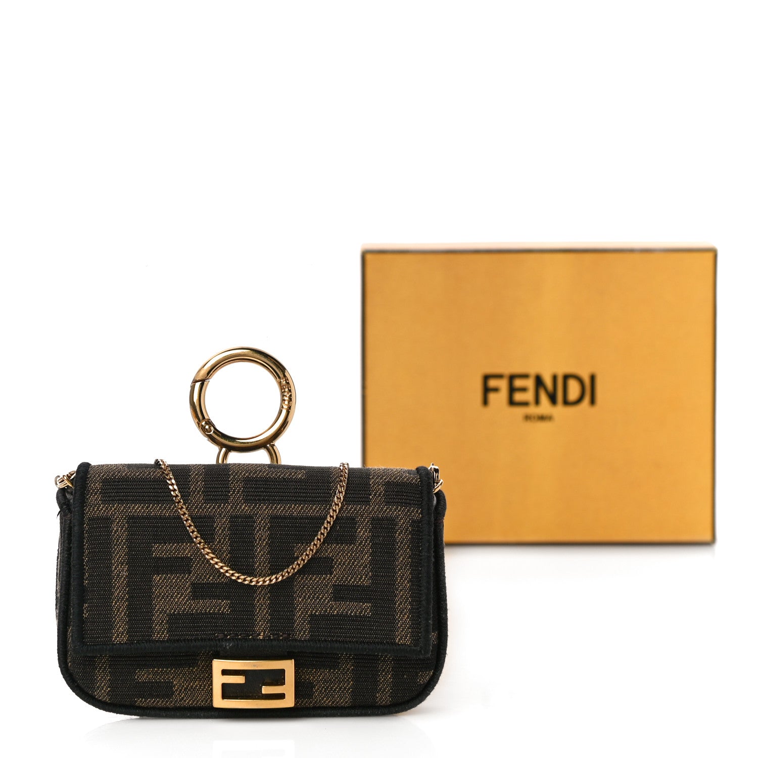 Fendi Fabric Jacquard FF 1974 Nano Baguette Charm Tobacco Moro Black 11 of 11