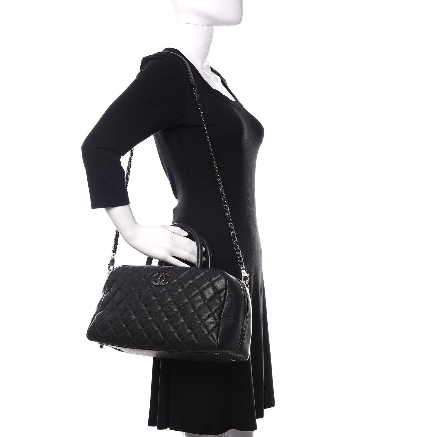 Caviar Quilted Large Coco Handle Bowling Bag Black