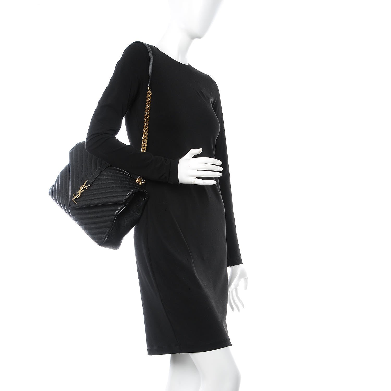 Saint Laurent Sheepskin Matelasse Chevron Monogram Large College Satchel Black 2 of 8