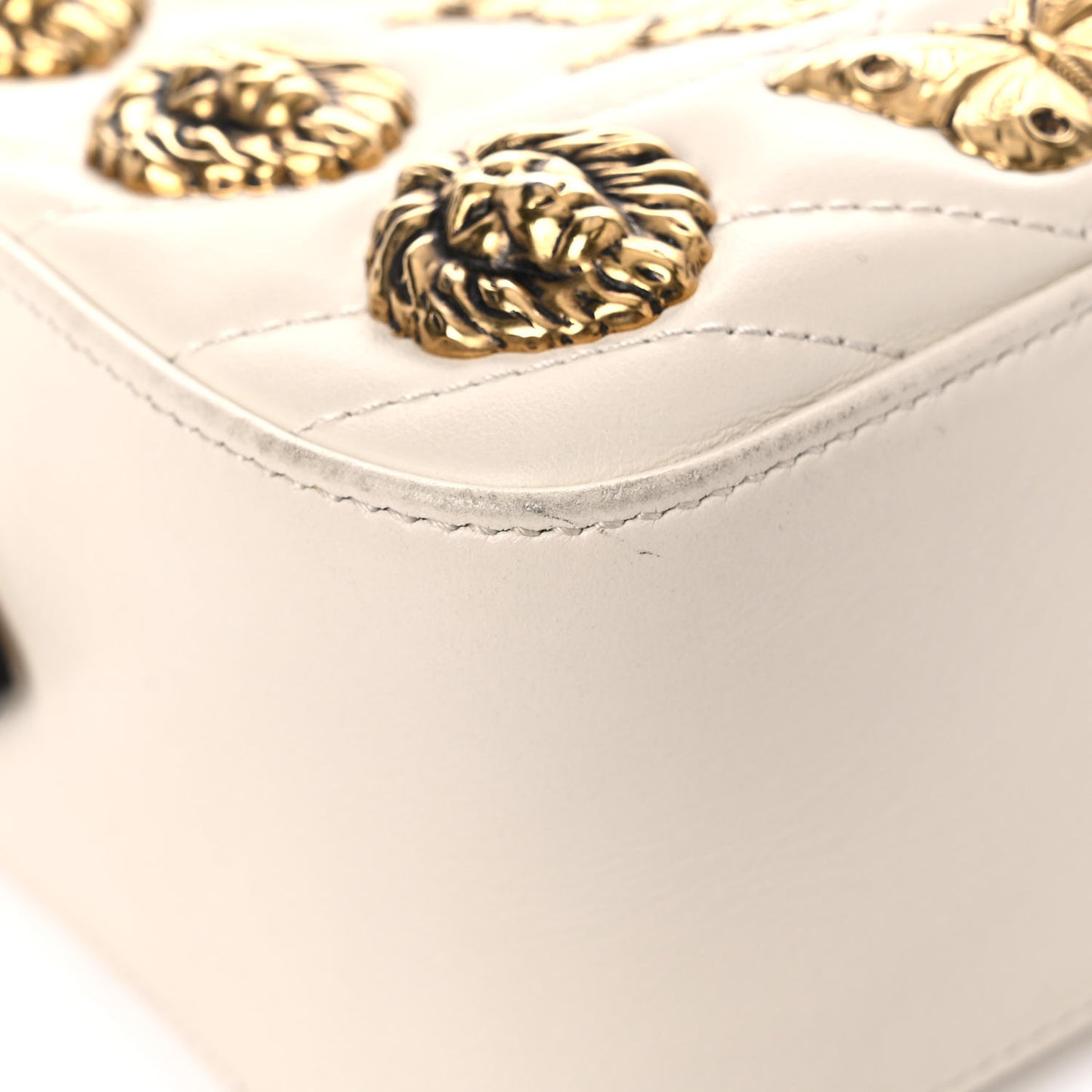 Calfskin Matelasse Animal Studs Small GG Marmont Chain Shoulder Bag White
