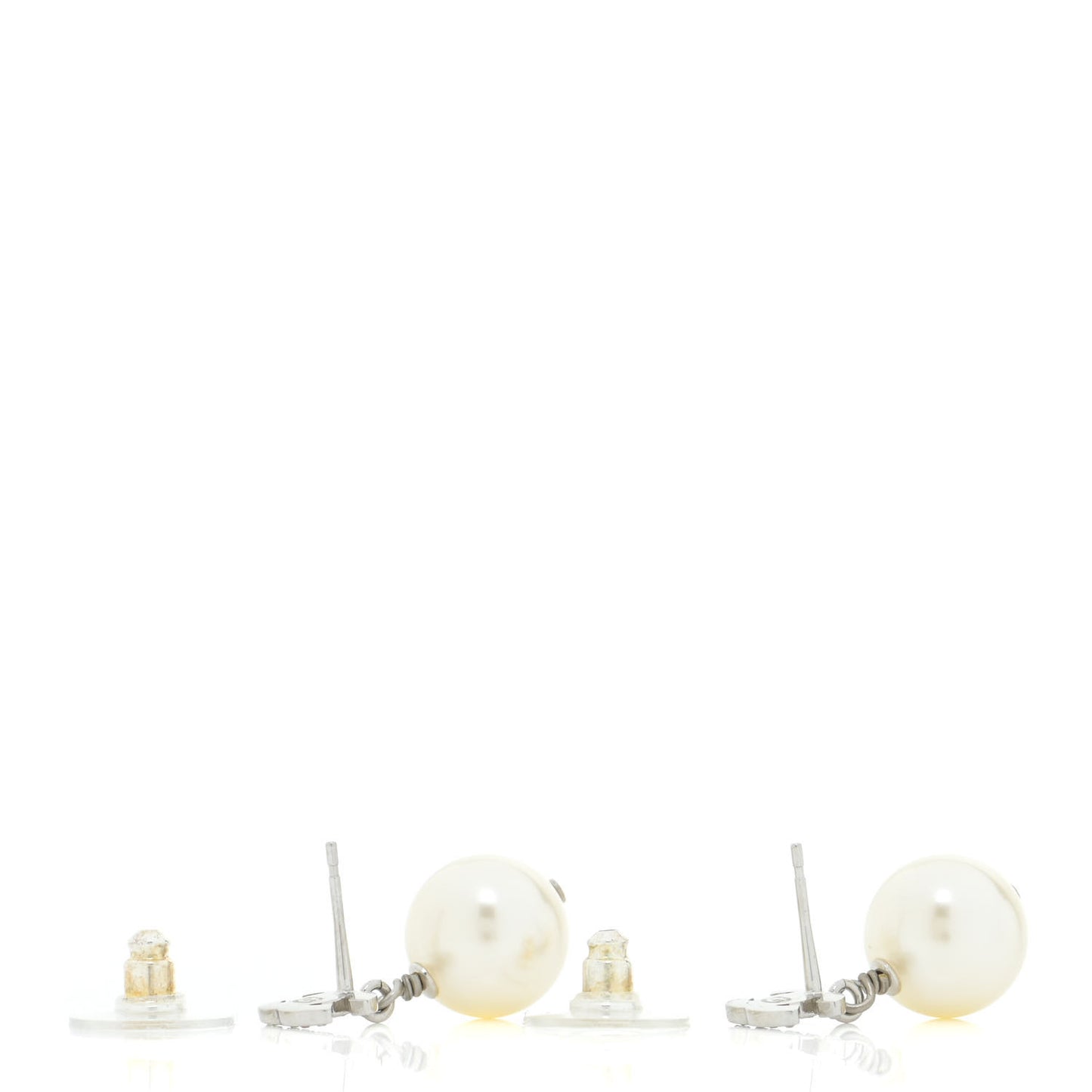 Crystal Pearl CC Drop Earrings Silver