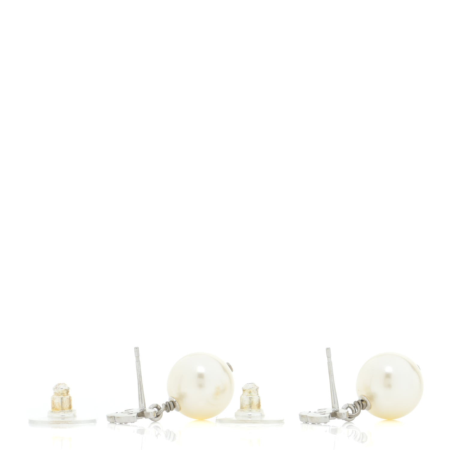Chanel Crystal Pearl CC Drop Earrings Silver 3 of 5