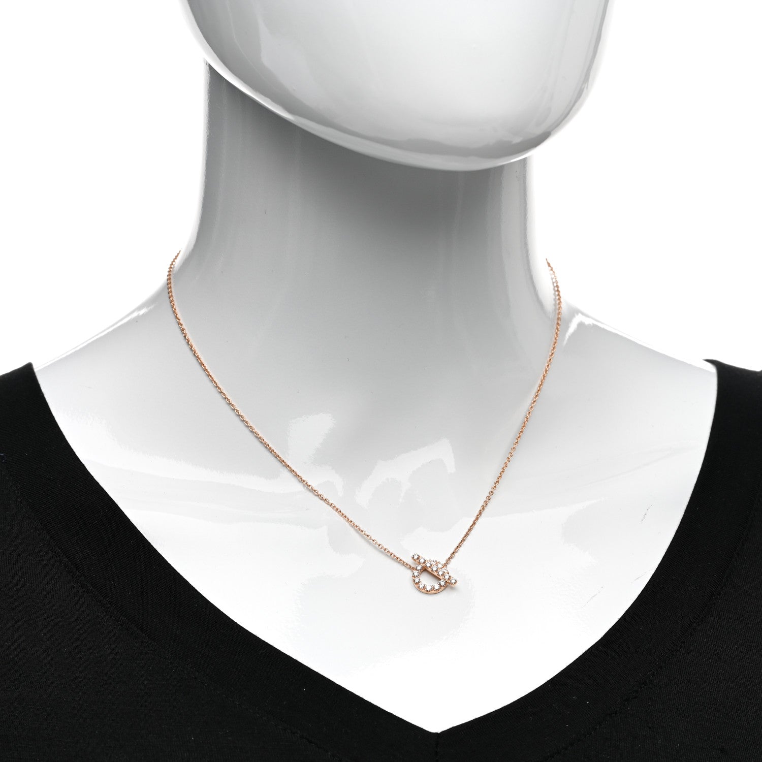 Hermes 18K Rose Gold Diamond Finesse Pendant Necklace 2 of 5