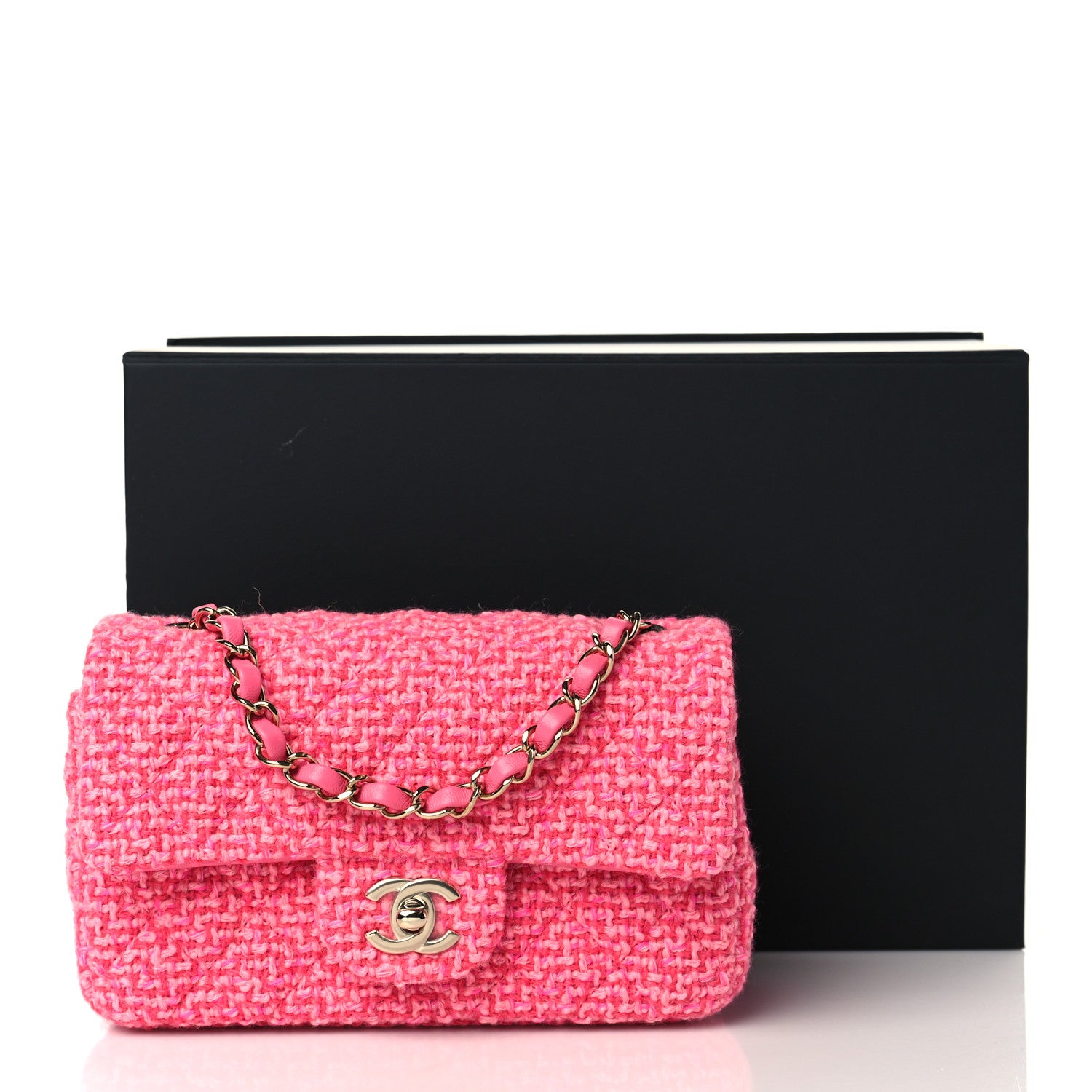 Chanel Wool Tweed Quilted Mini Rectangular Flap Dark Pink Fuchsia 8 of 8