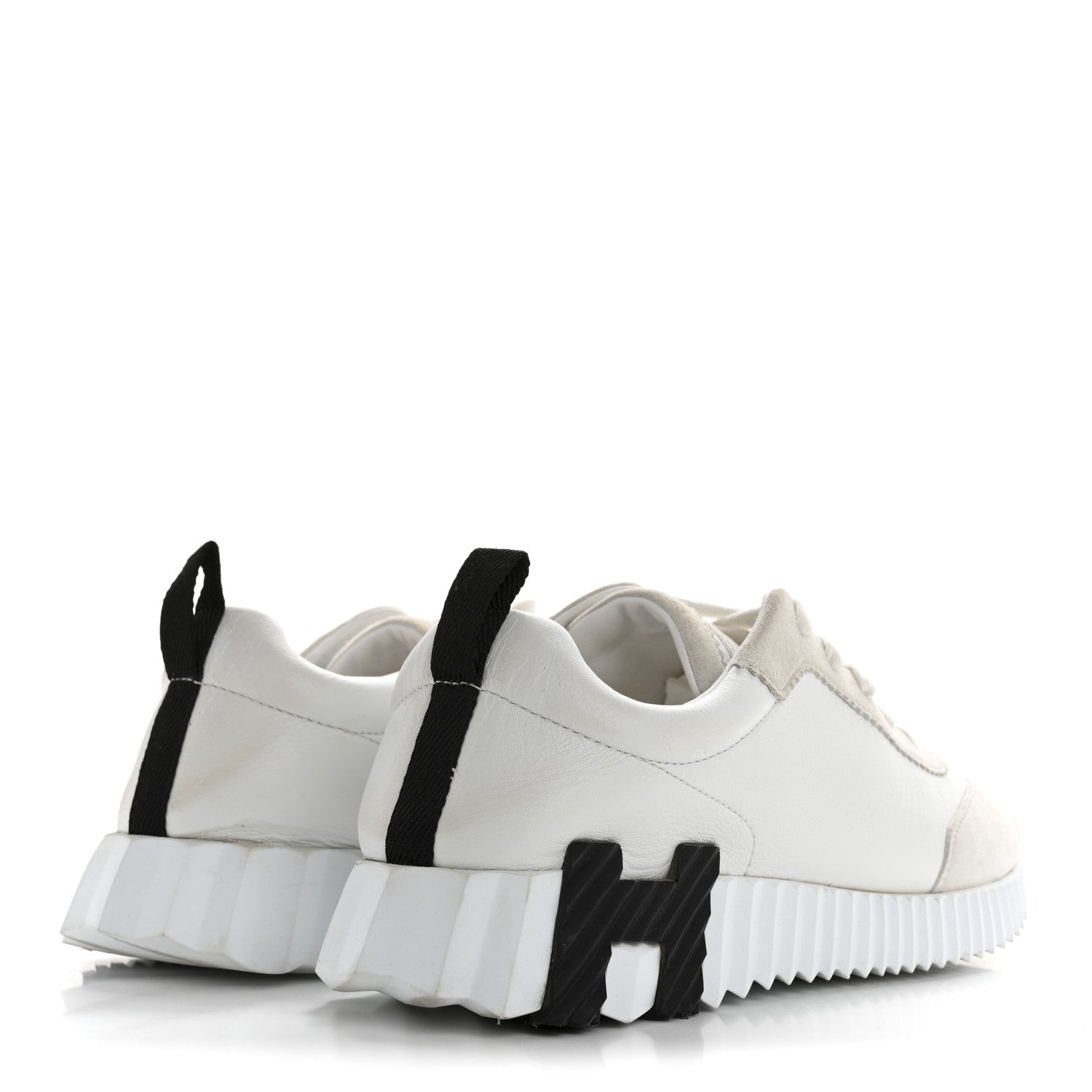 Hermes Goatskin Suede Goatskin Bouncing Sneakers 38 White Black 5 of 12
