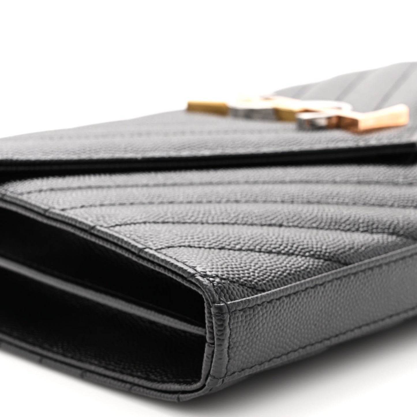Grain De Poudre Matelasse Chevron Monogram Chain Wallet Black