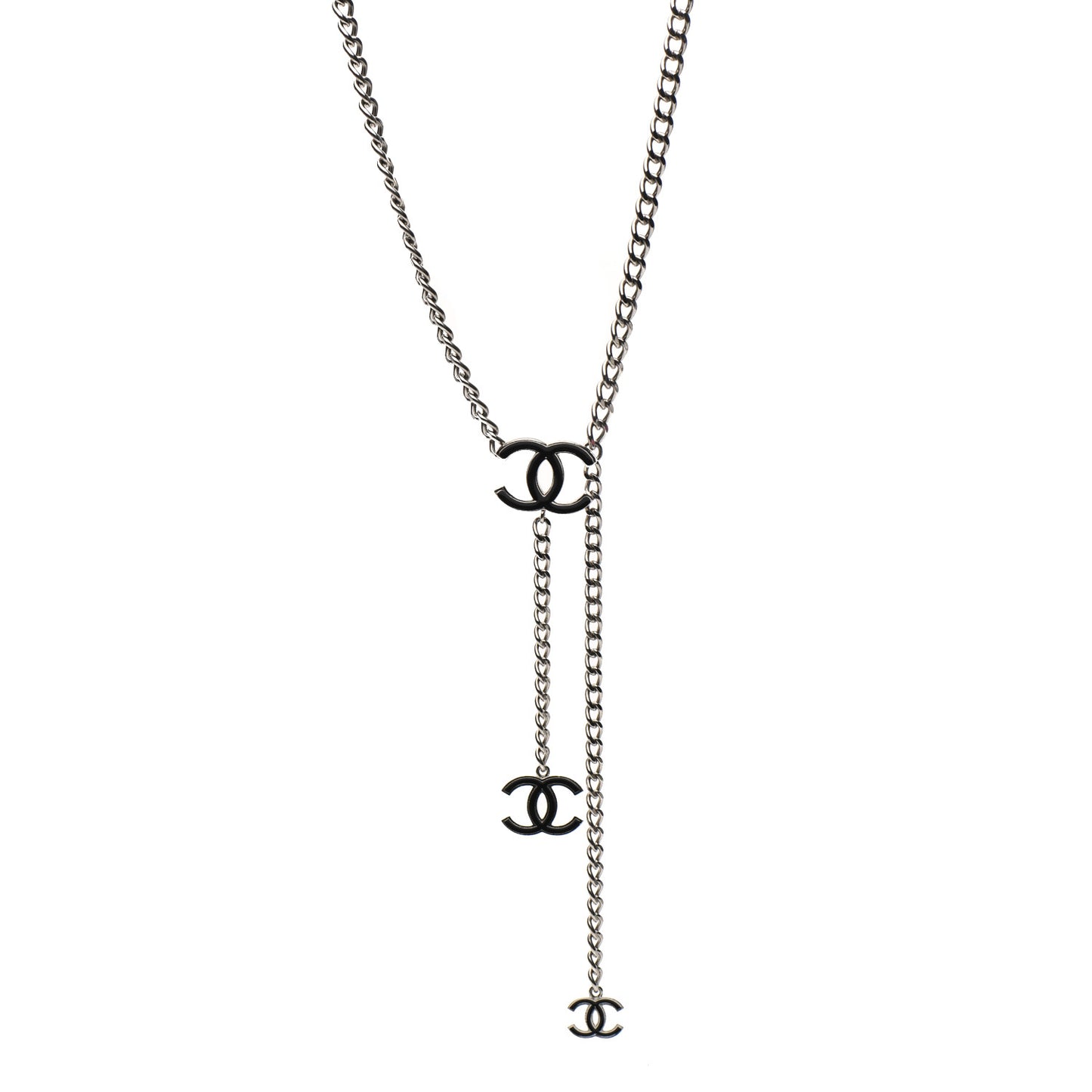 Enamel CC Chain Necklace Belt Silver Black