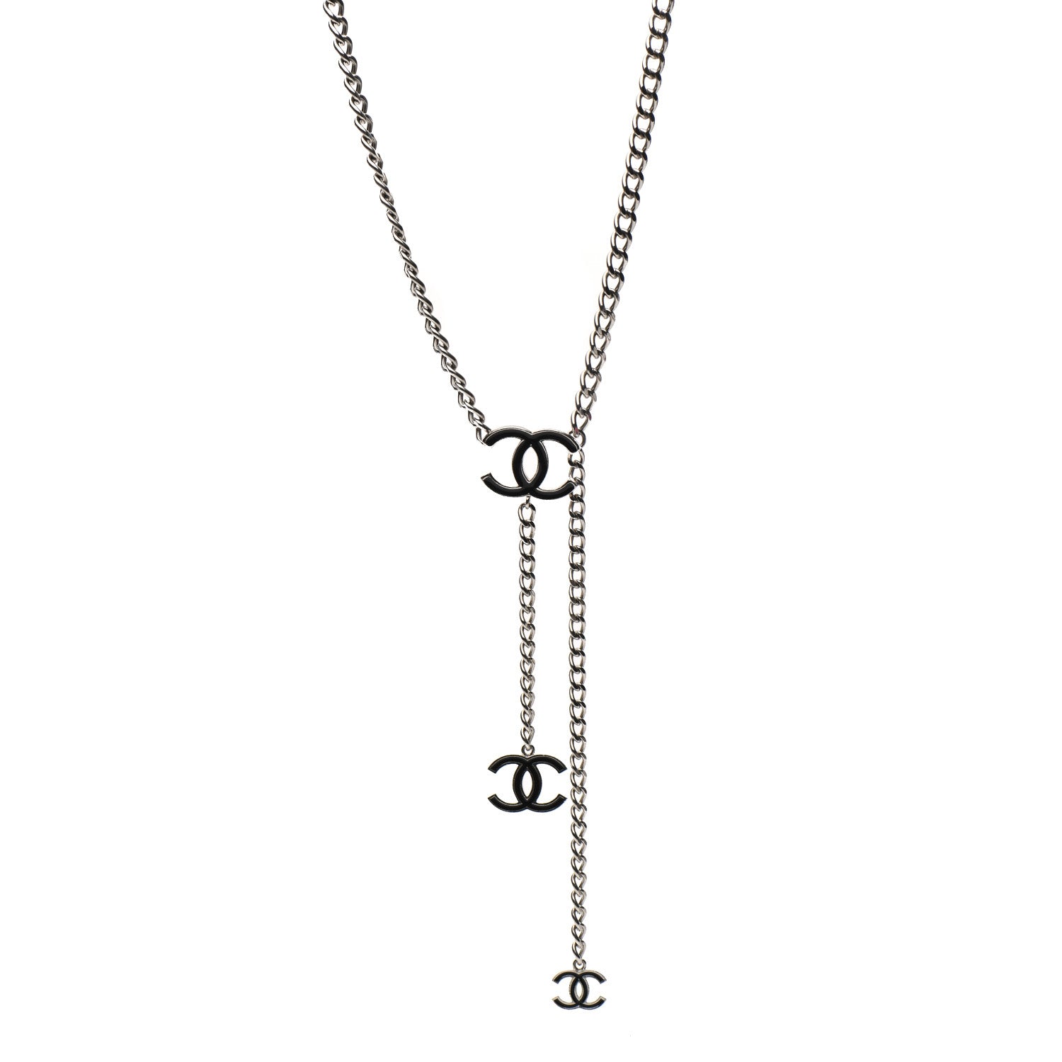 Chanel Enamel CC Chain Necklace Belt Silver Black 1 of 4