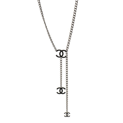 Chanel Enamel CC Chain Necklace Belt Silver Black 1 of 4