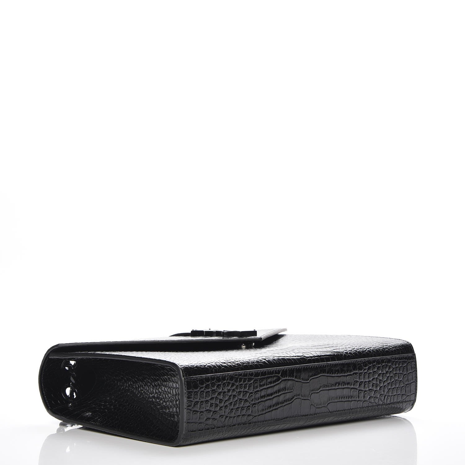 Saint Laurent Calfskin Crocodile Embossed Monogram Large Satchel Black 4 of 7