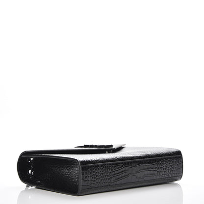Saint Laurent Calfskin Crocodile Embossed Monogram Large Satchel Black 4 of 7