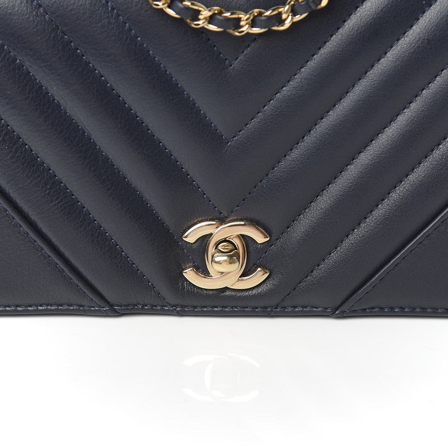 Calfskin Chevron Quilted Mini Statement Flap Navy Blue