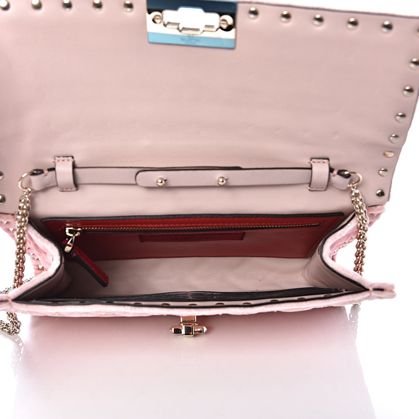 Velvet Rockstud Spike Wallet on Chain Water Rose