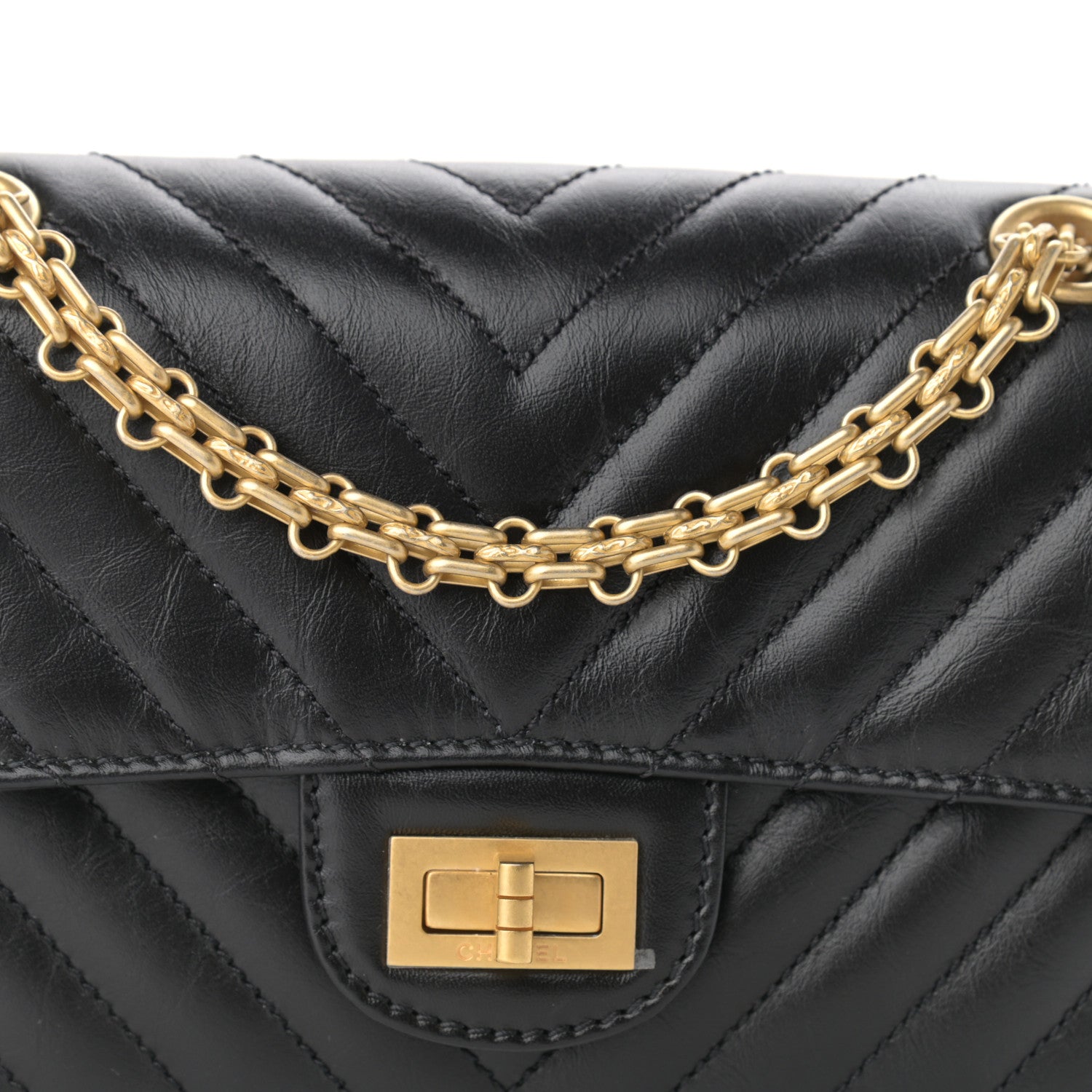 Chanel Aged Calfskin Chevron Quilted 2.55 Reissue Mini Flap Black 7 of 11
