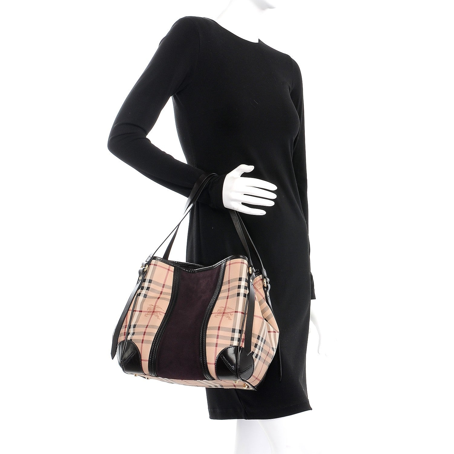 Burberry Suede Haymarket Check Colorblock Small Canterbury Tote Plum 2 of 8