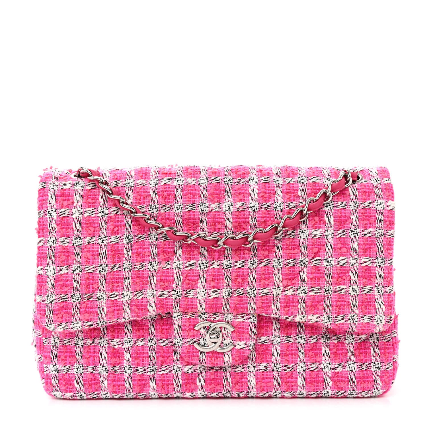 Chanel Tweed Quilted Jumbo Double Flap Hot Pink 1 of 11