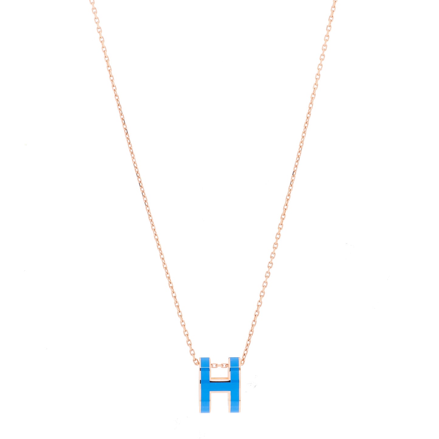 Lacquered Rose Gold Pop H Pendant Necklace Bleu Sature